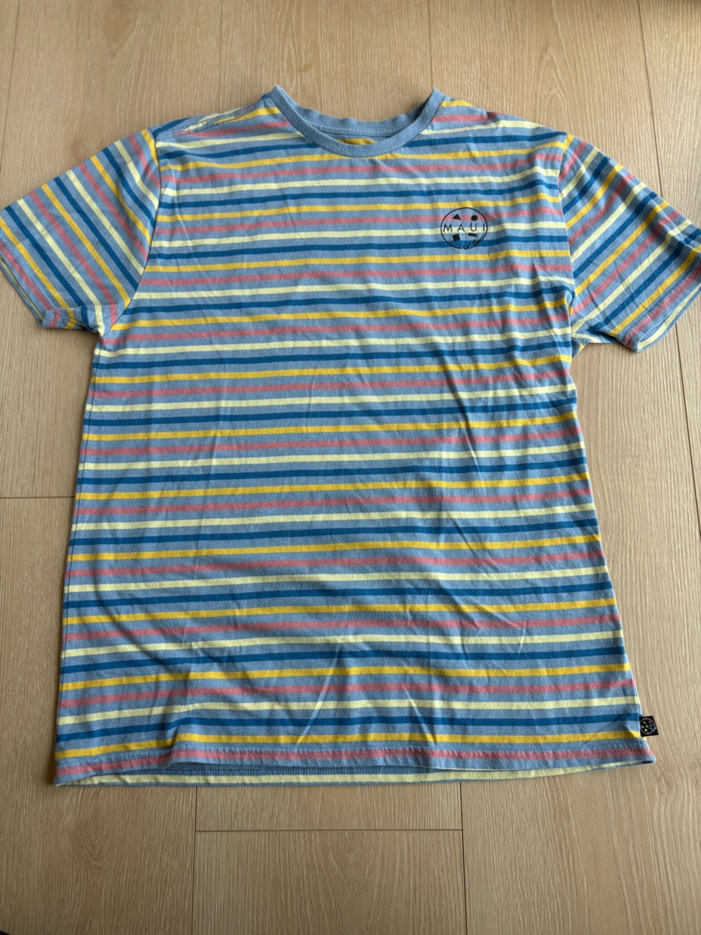 Maui and Sons Striped Tee in Blue, Yellow, Pink & Cream